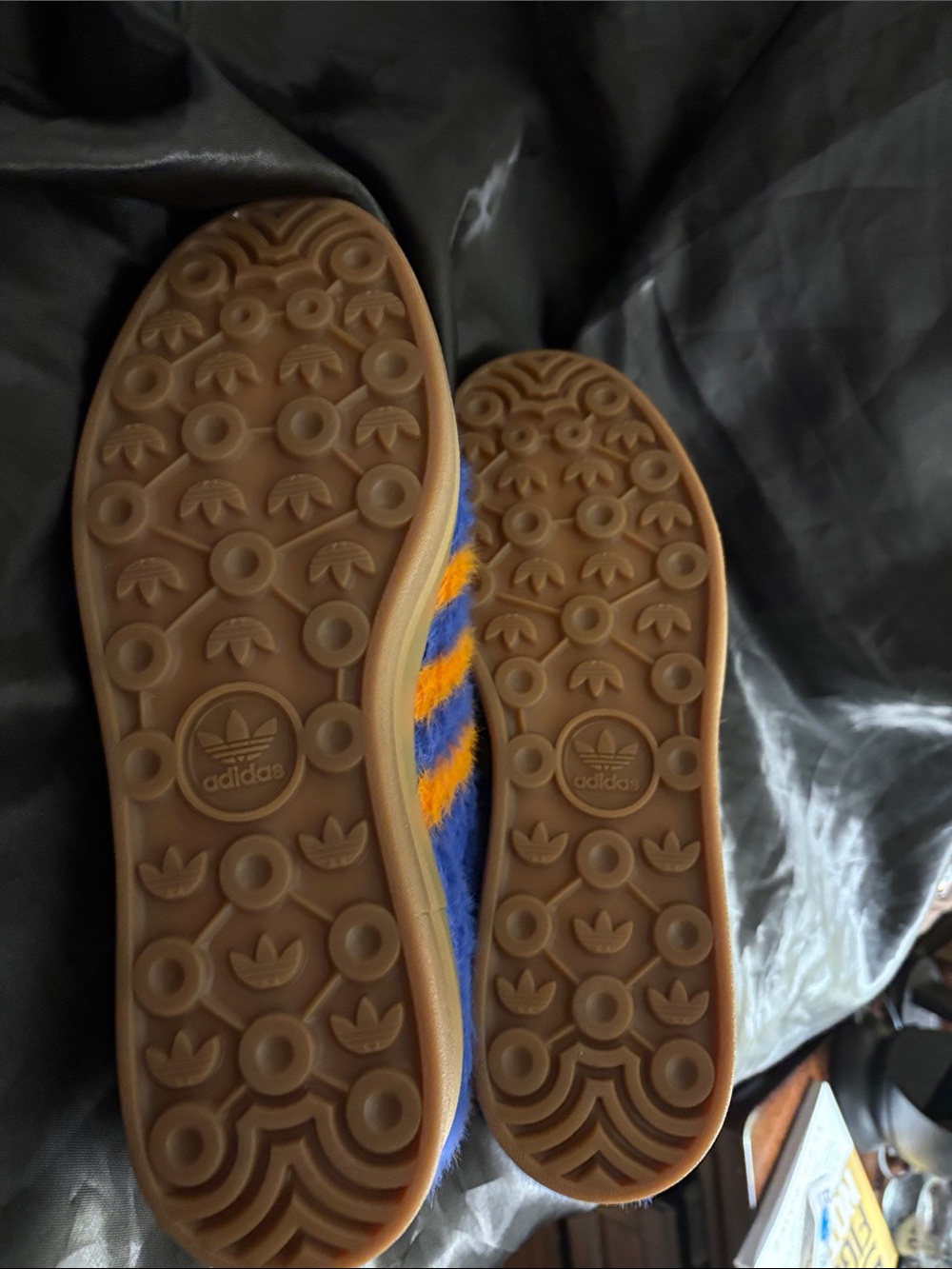adidas Gazelle Bold W Blue with Yellow Accents Fuzzy Suede Sneakers - Picture 5 of 6